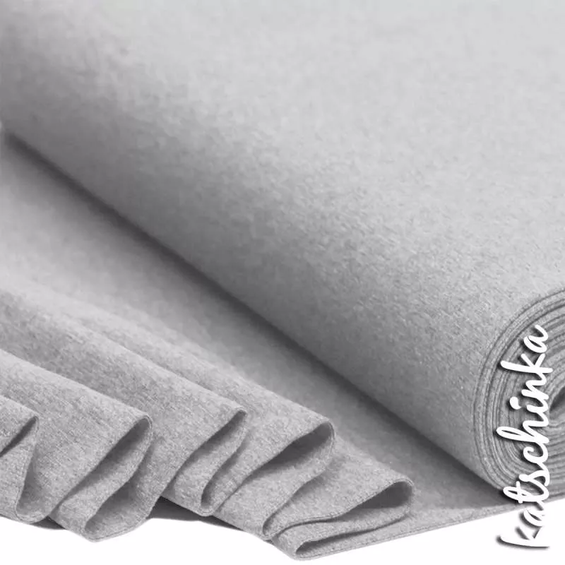 Grau melierter Bündchenstoff als Meterware, glatt und elastisch, ideal für Baby- und Kinderkleidung