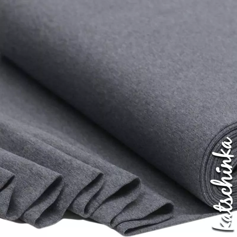 Grau melierter Bündchenstoff als Meterware, glatt und elastisch, ideal für Baby- und Kinderkleidung