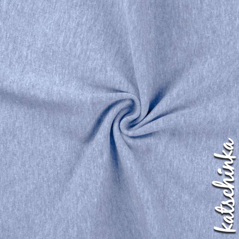 Hellblau melierter Bündchenstoff als Meterware, glatt und elastisch, ideal für Baby- und Kinderkleidung