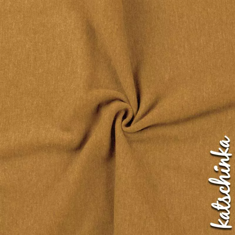 senf/ocker melierter Bündchenstoff als Meterware, glatt und elastisch, ideal für Baby- und Kinderkleidung