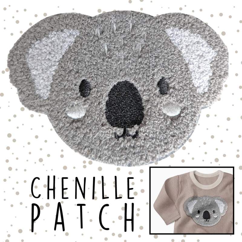 Chenille Patch koala zum Aufbügeln auf hellem Hintergrund