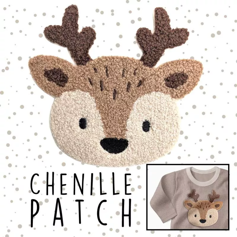 Chenille Patch Reh zum Aufbügeln auf hellem Hintergrund