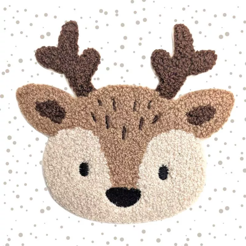 Größenvergleich Chenille Patch Reh ca. 13,5 × 10,5 cm