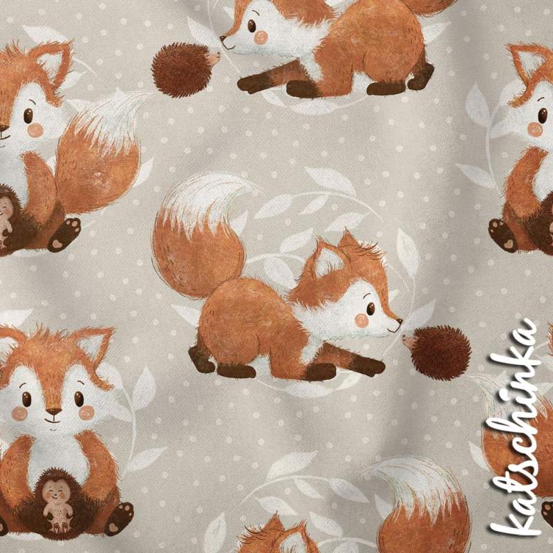 Baumwolljersey Stoff mit Dinosaurier Motiv in Naturtönen auf ecru Hintergrund – Kinderstoff als Meterware zum Nähen von Baby- und Kinderkleidung
