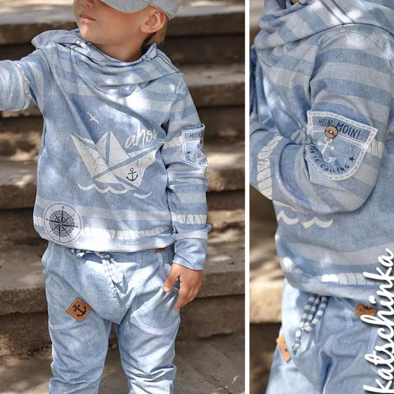 Bio Jersey Stoff AhoiSailor Vintage jeansblau Panel – Kinderjersey Meterware