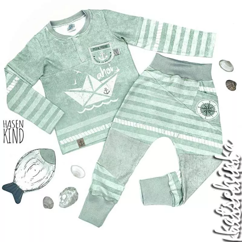 Bio Jersey Stoff AhoiSailor Vintage smokymint Panel – Kinderjersey Meterware