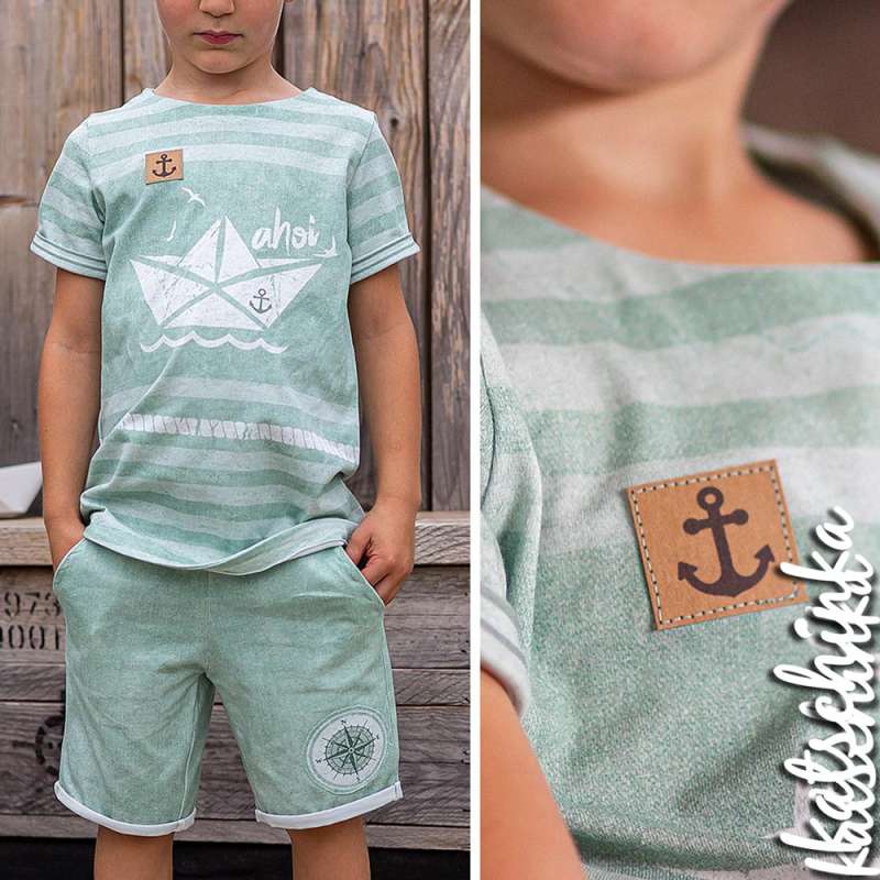 Bio Jersey Stoff AhoiSailor Vintage smokymint Panel – Kinderjersey Meterware