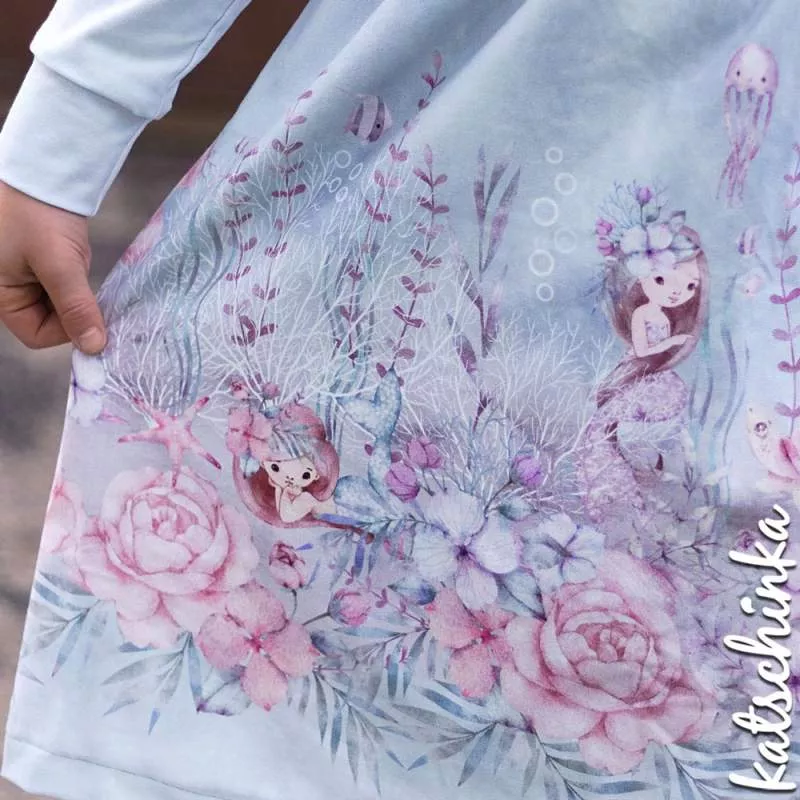Bio Jersey Stoff Mermaid Sea Life Spiegelbodürde – Kinderjersey Meterware