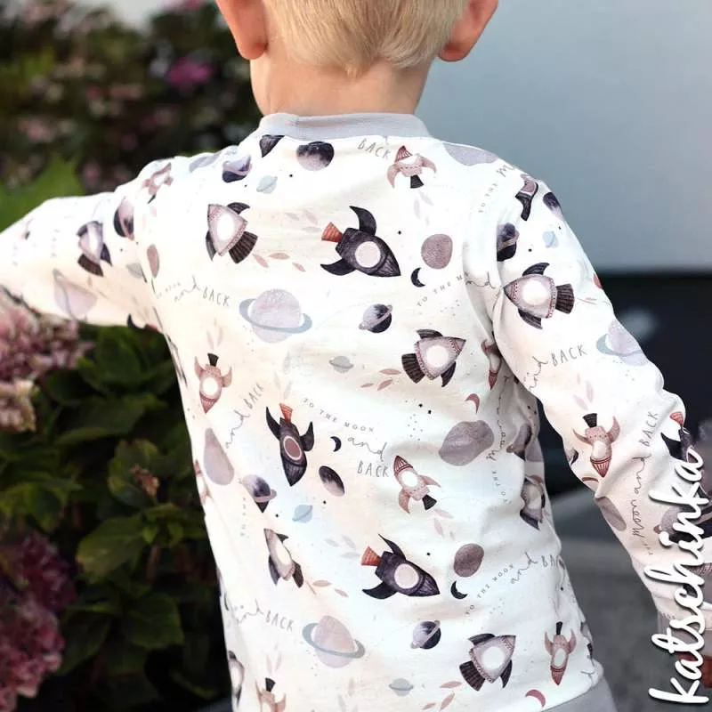 Bio Jersey Stoff To the Moon an Back - white – Weltraumstoff als Meterware