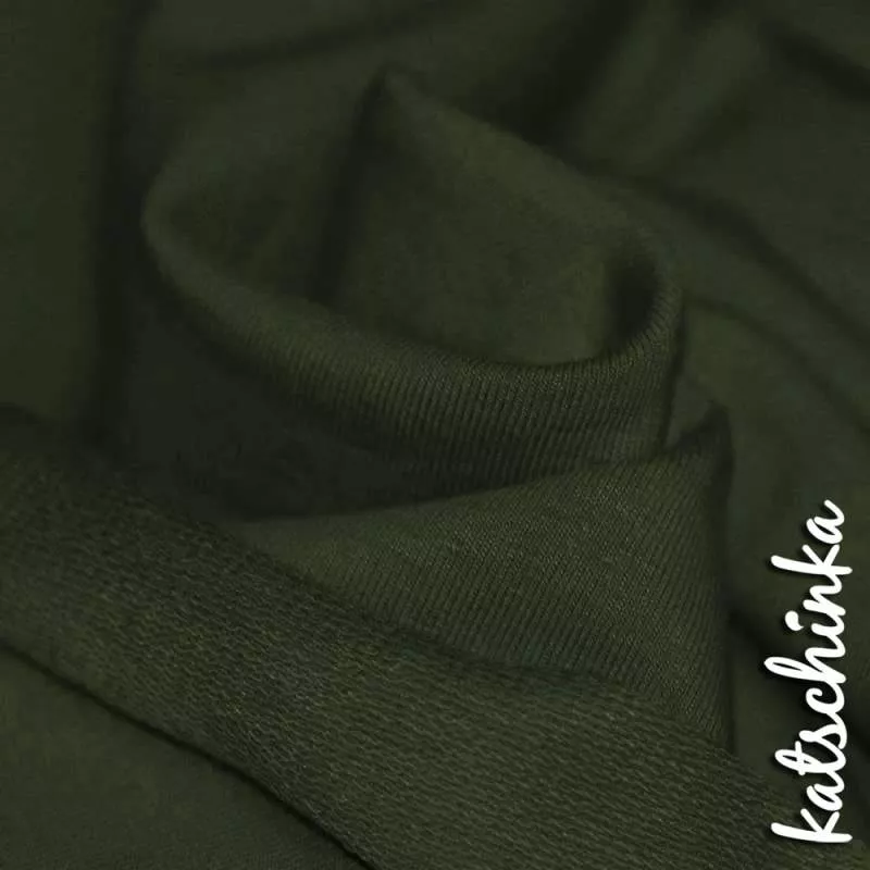 Sommersweat Stoff dunkelgrün als Meterware – elastischer French Terry Sweatstoff