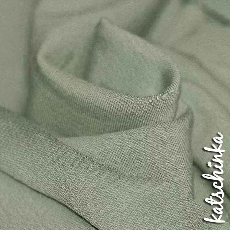Sommersweat Stoff dusty grün als Meterware – elastischer French Terry Sweatstoff