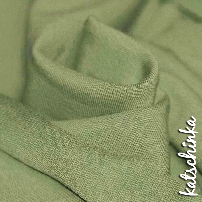 Sommersweat Stoff zartes olive als Meterware – elastischer French Terry Sweatstoff