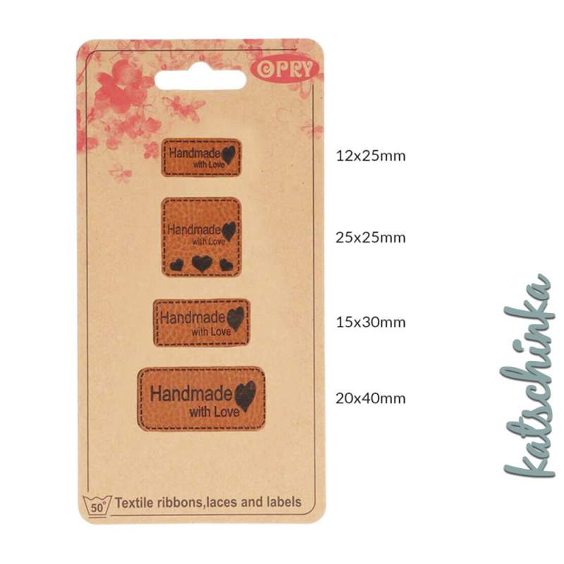Kunstleder Label - handmade with Love (4 Stück)