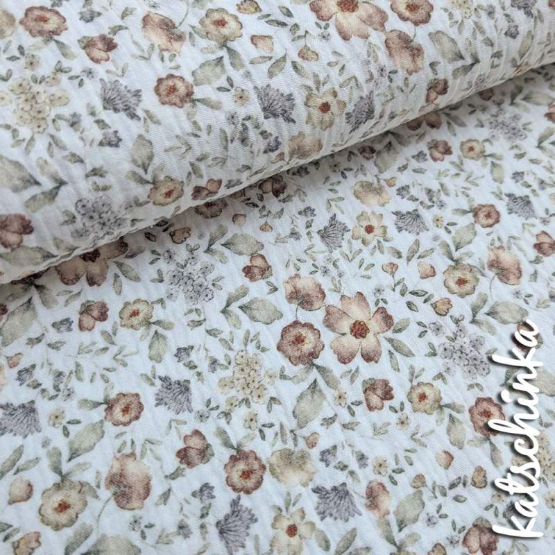 Musselin Weinlese Blumenmuster 4675 | 100% Baumwolle | Musselinstoff | Double Gauze | Musselintuch