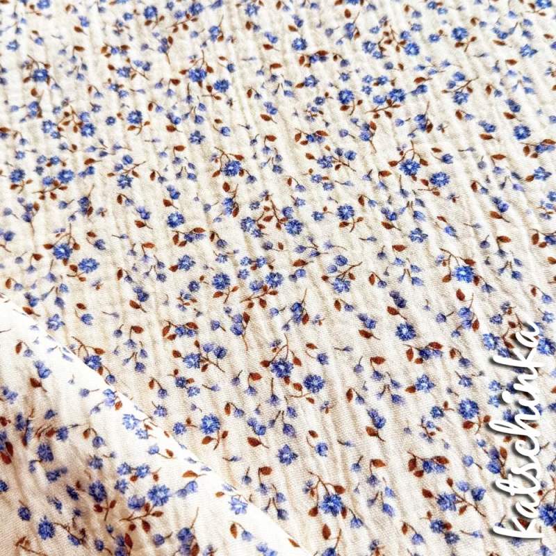 Musselin Miniblumen Blau Vergissmeinnicht 4672 | 100% Baumwolle | Musselinstoff | Double Gauze | Musselintuch