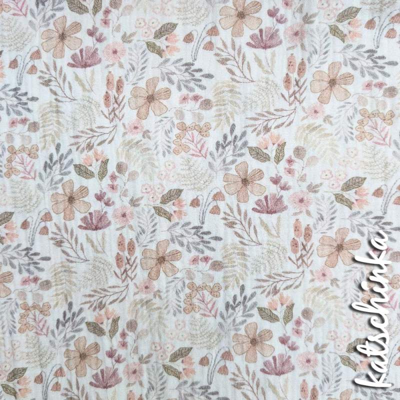 Musselin Waldpflanzen beige 4671 | 100% Baumwolle | Musselinstoff | Double Gauze | Musselintuch