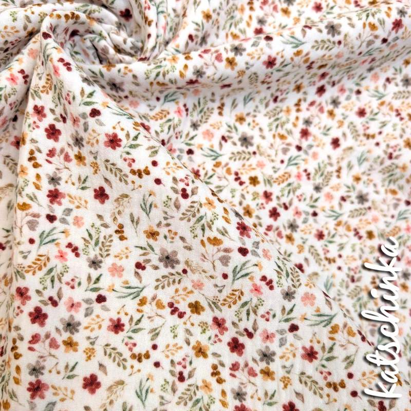 Musselin Blumen Collage Ecru 4678 | 100% Baumwolle | Musselinstoff | Double Gauze | Musselintuch