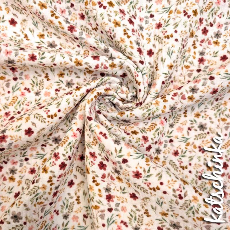 Musselin Blumen Collage Ecru 4678 | 100% Baumwolle | Musselinstoff | Double Gauze | Musselintuch