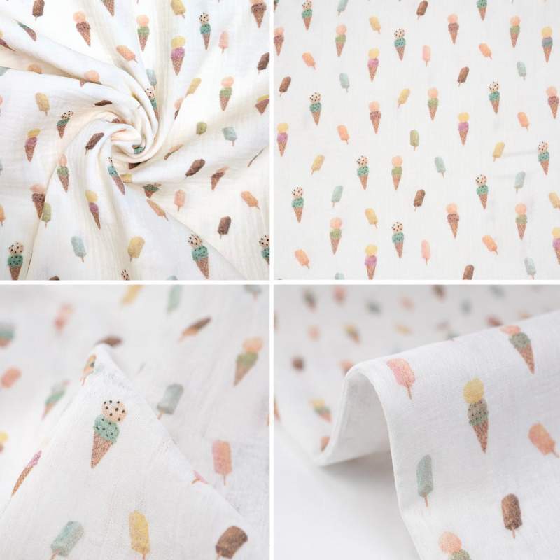 Musselin Sommer Eiscreme 4681 | 100% Baumwolle | Musselinstoff | Double Gauze | Musselintuch