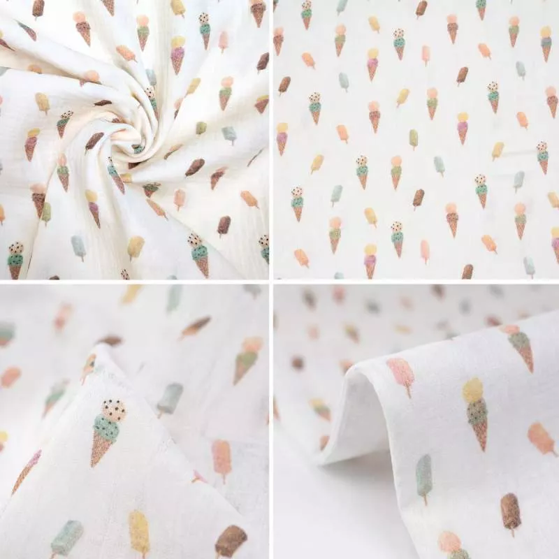Musselin Sommer Eiscreme 4681 | 100% Baumwolle | Musselinstoff | Double Gauze | Musselintuch