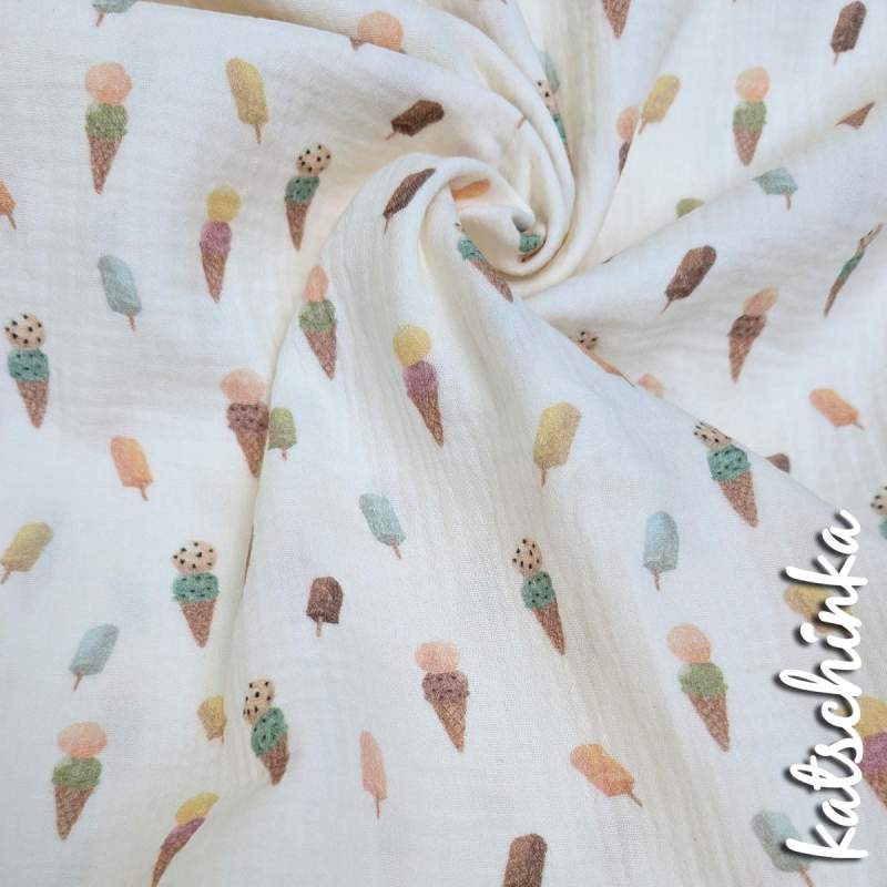 Musselin Sommer Eiscreme 4681 | 100% Baumwolle | Musselinstoff | Double Gauze | Musselintuch