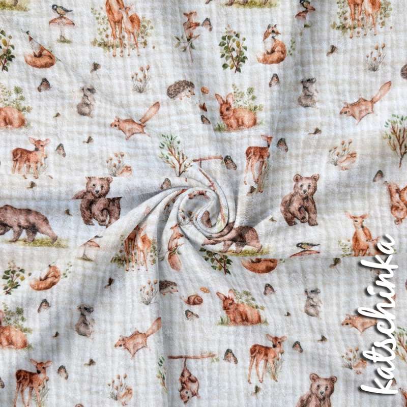 Musselin Natur Tiere 4677 | 100% Baumwolle | Musselinstoff | Double Gauze | Musselintuch