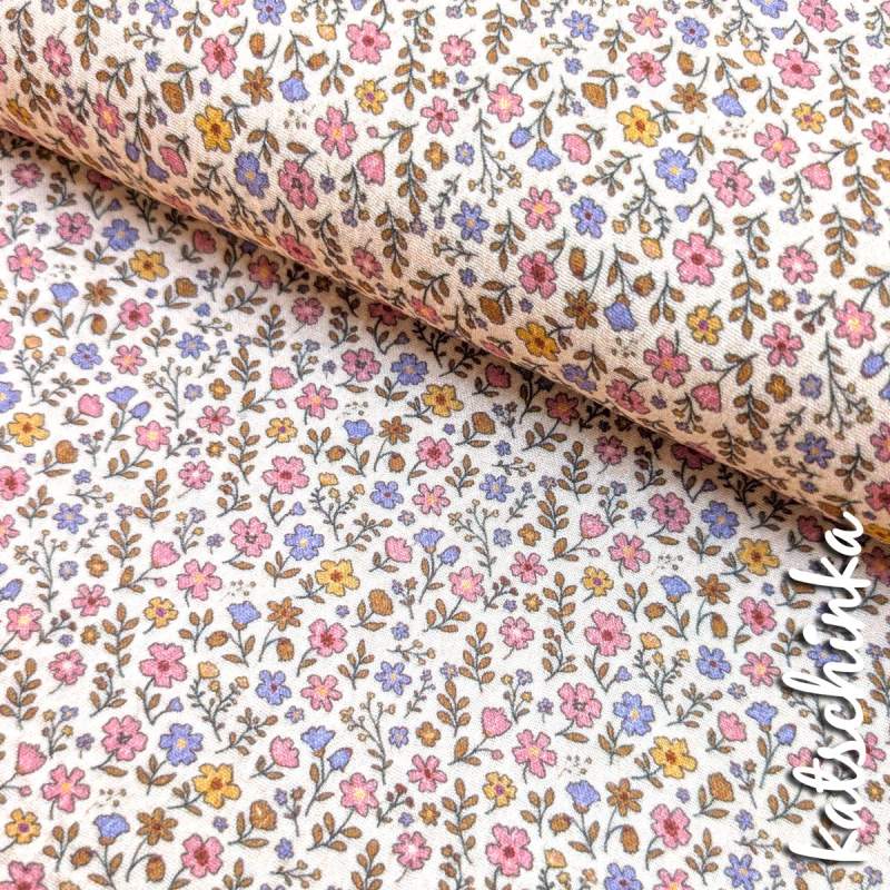 Musselin Retro Blumen beige 4682 | 100% Baumwolle | Musselinstoff | Double Gauze | Musselintuch