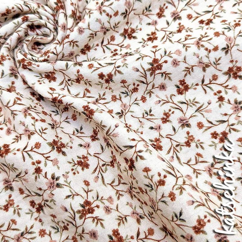 Musselin romantische Blumen beige 4660 | 100% Baumwolle | Musselinstoff | Double Gauze | Musselintuch - Kopie