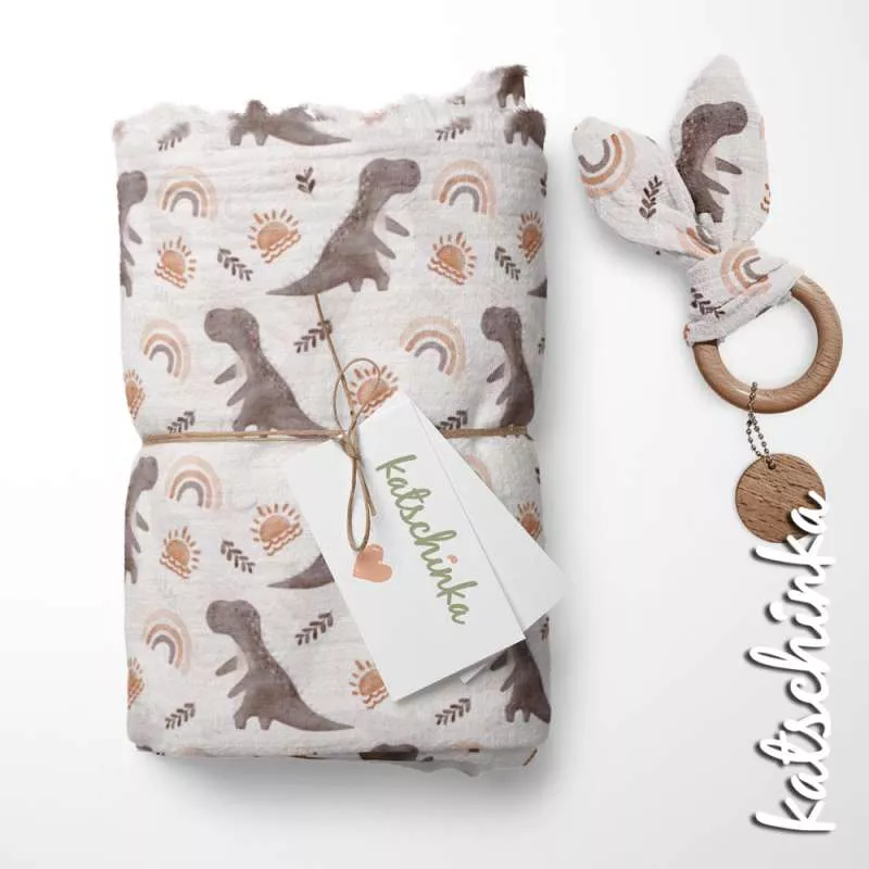 Musselin Boho Dino | 100% Baumwolle | Musselinstoff | Double Gauze | Musselintuch