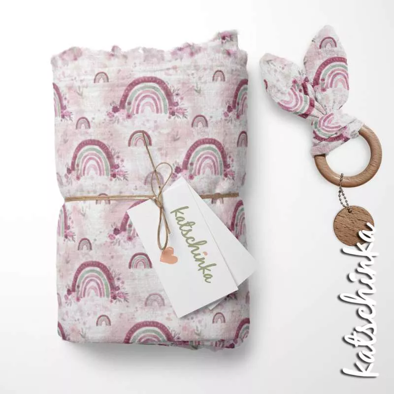Musselin Boho Regenbogen beere | 100% Baumwolle | Musselinstoff | Double Gauze | Musselintuch