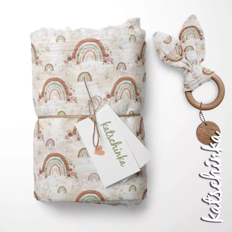 Musselin Boho Regenbogen sand | 100% Baumwolle | Musselinstoff | Double Gauze | Musselintuch
