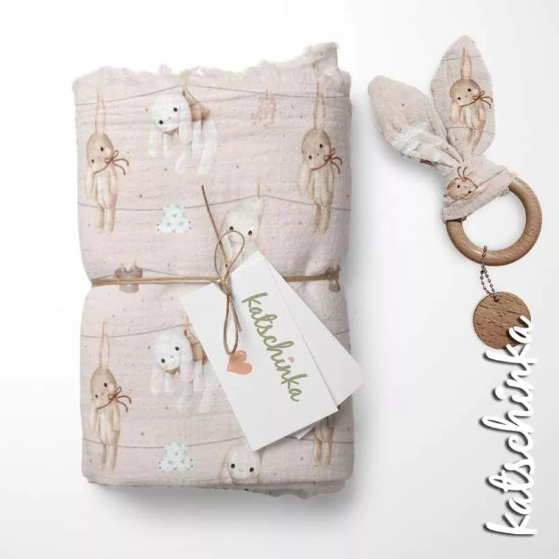 Musselin Hanging Bunny | 100% Baumwolle | Musselinstoff | Double Gauze | Musselintuch