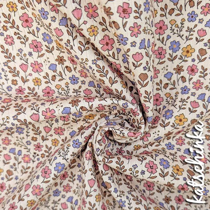 Breiter Ribjersey Retro Blumen 6602 Breit-Rib