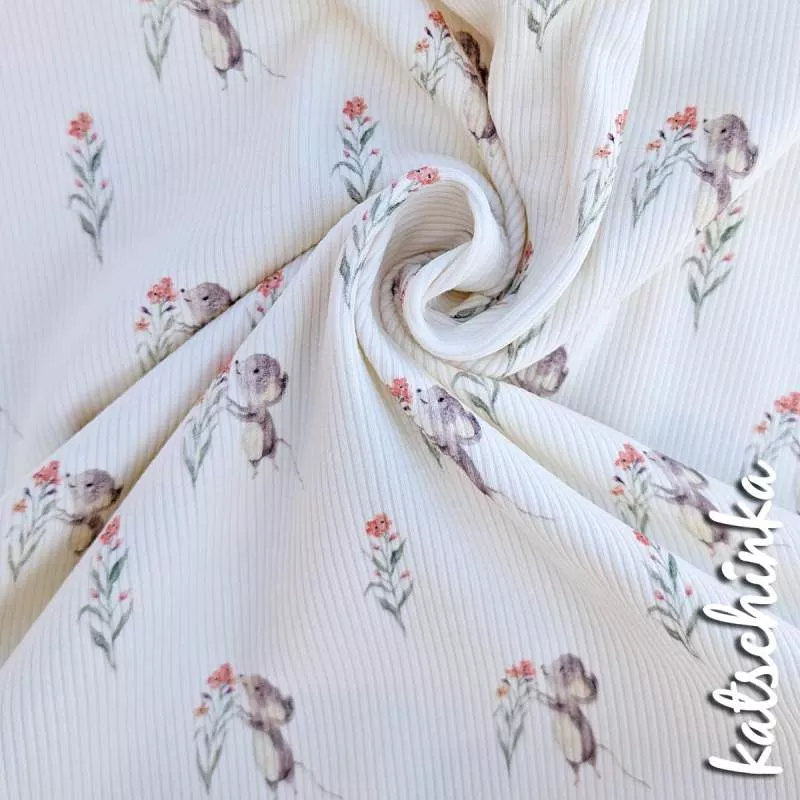 Ribjersey Maus mit Blume 7114 schmale Rippen