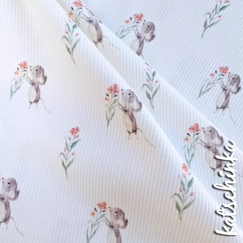 Ribjersey Maus mit Blume 7114 schmale Rippen