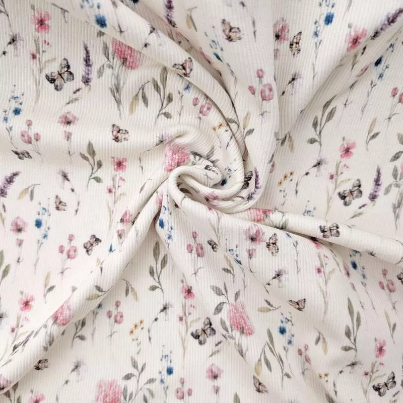 Ribjersey Blumen & Schmetterlinge 21746 schmale Rippen