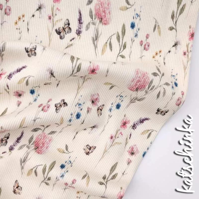 Ribjersey Blumen & Schmetterlinge 21746 schmale Rippen