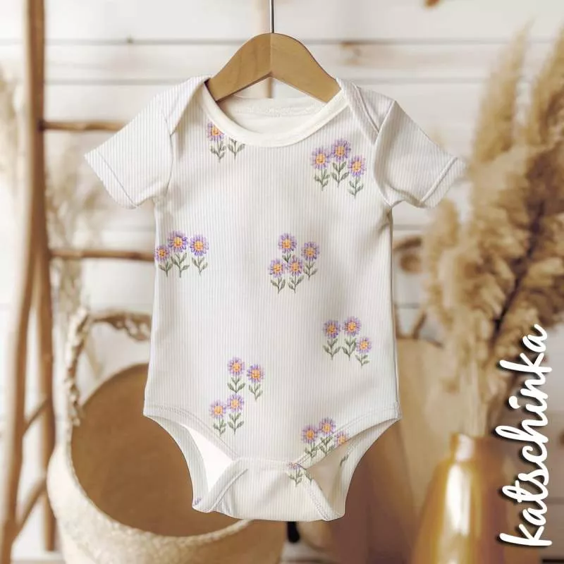 Ribjersey Flieder Sonnenblumen 7162 schmale Rippen