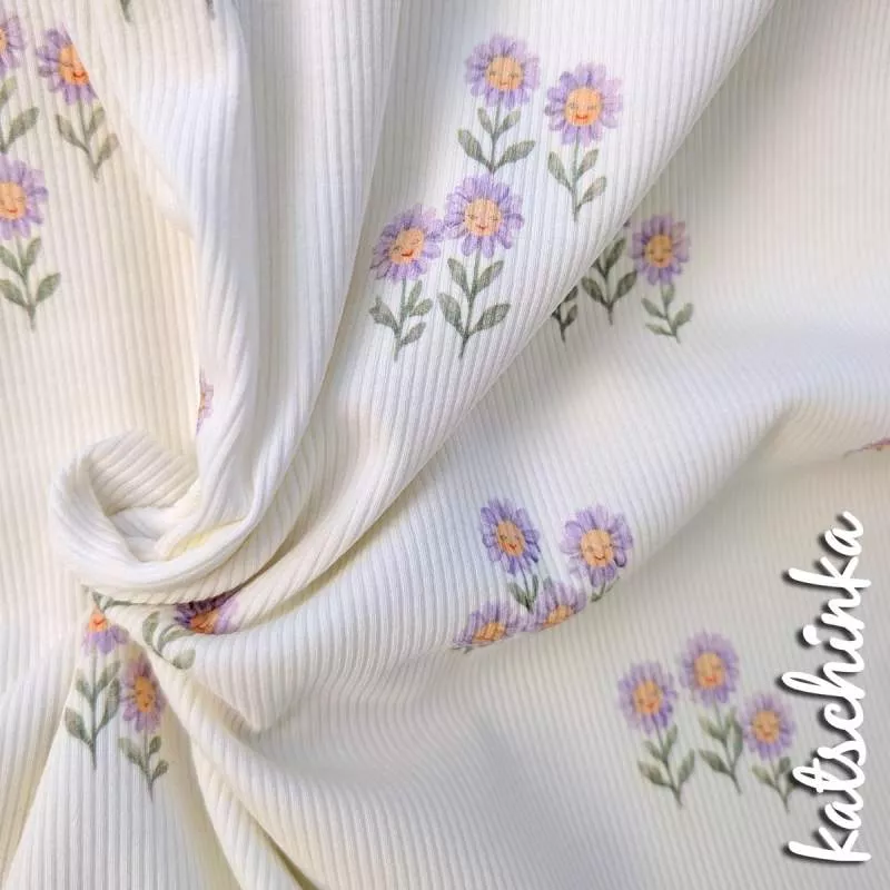 Ribjersey Flieder Sonnenblumen 7162 schmale Rippen