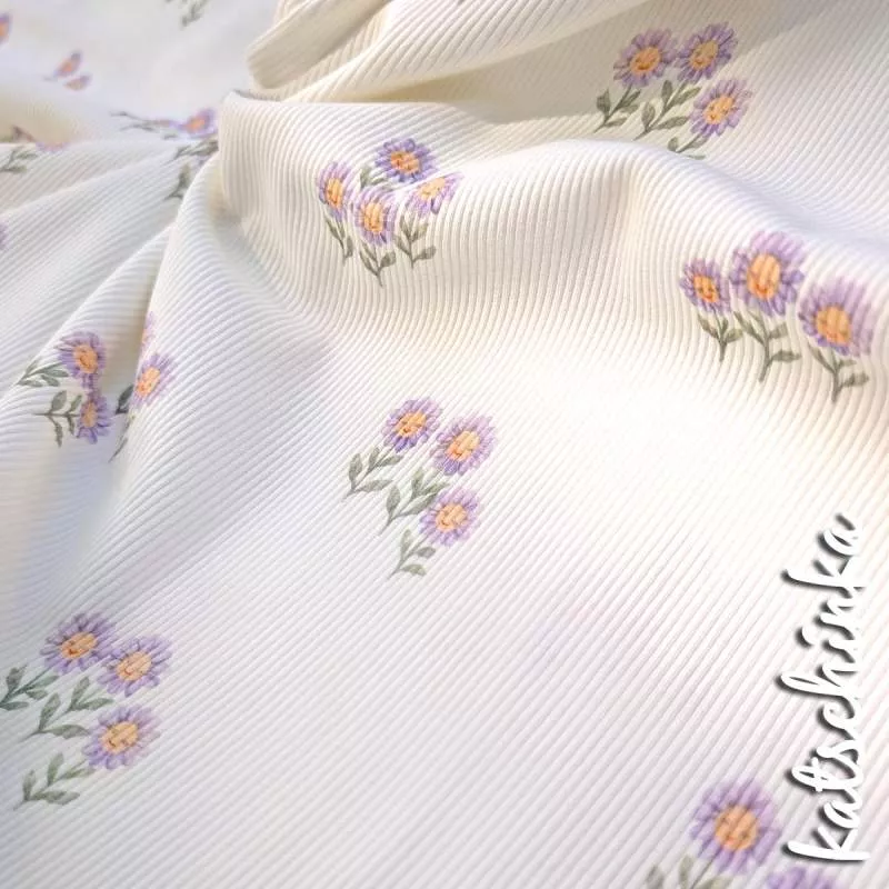 Ribjersey Flieder Sonnenblumen 7162 schmale Rippen