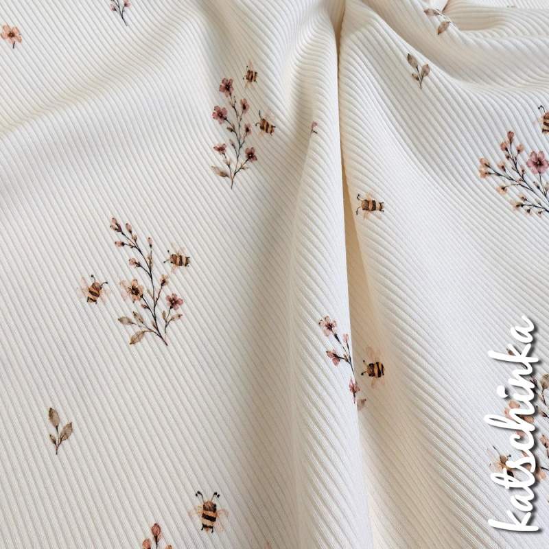 Ribjersey Bienchen und Blume 7197 schmale Rippen