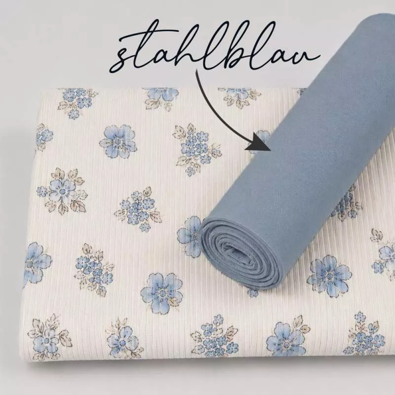 Ribjersey blaue Blumen 7175 schmale Rippen