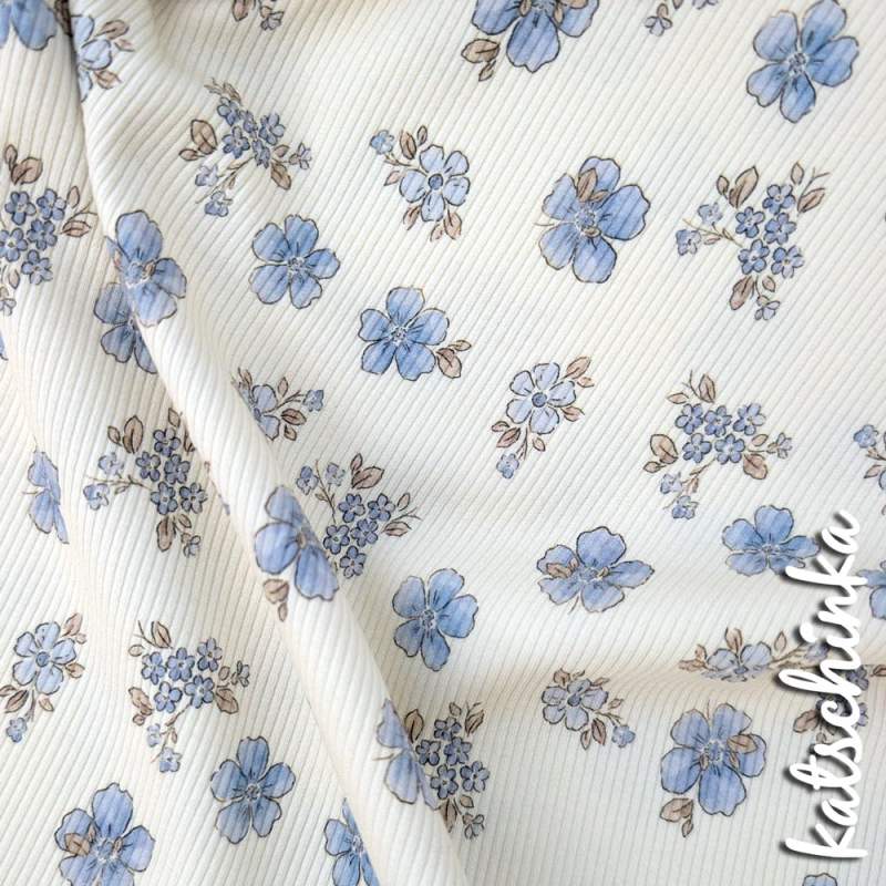 Ribjersey blaue Blumen 7175 schmale Rippen