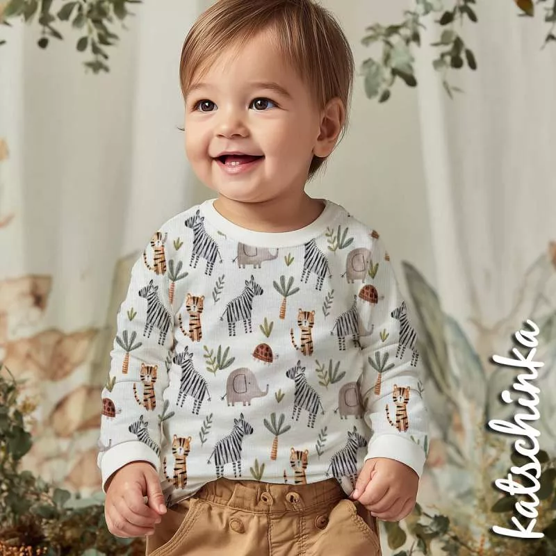 Kinderpullover aus Rippenjersey mit Motiv – weicher Ribjersey Stoff für Kinderkleidung in hellblau