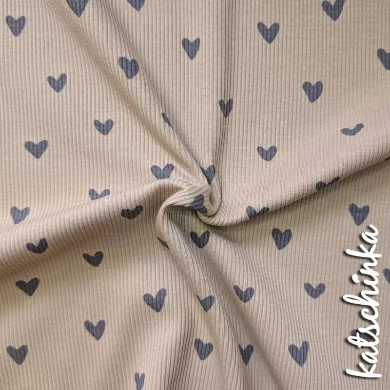 Ribjersey Herzen dunkelbeige 507 schmale Rippen