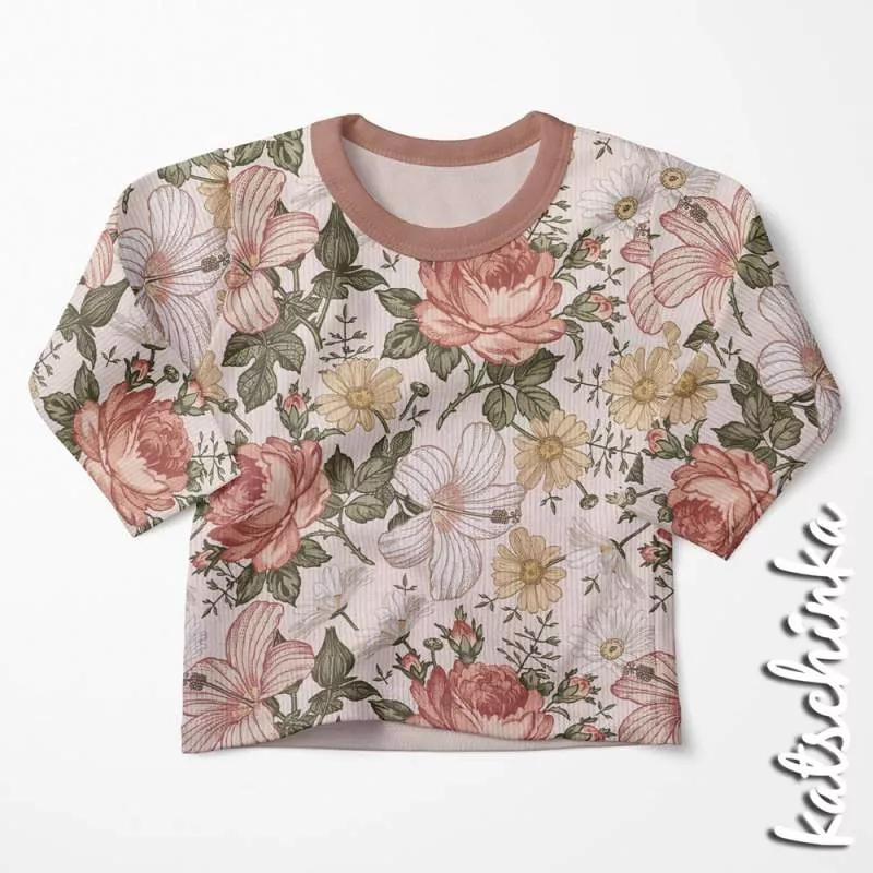 Ribjersey Englisch Garden - peach Rippjersey schmale Rippen