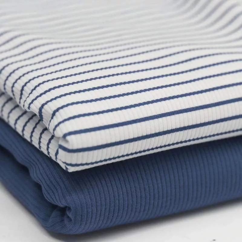 Rippstrick Jersey Streifen - jeansblau 002