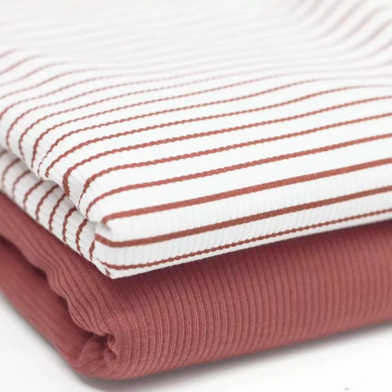 Rippstrick Jersey Streifen - lehmrosa puder 004