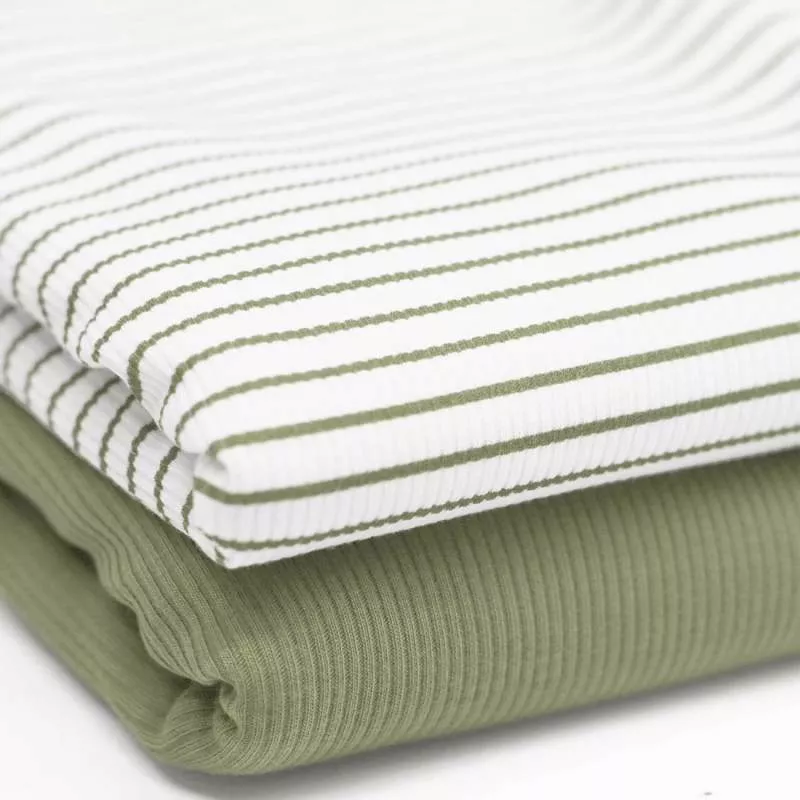 Rippstrick Jersey Streifen - zartes olive 006