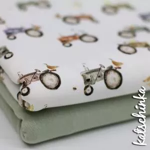 Kinder Jersey Stoff mit Treckermuster– elastischer Baumwollstoff für Baby- und Kinderbekleidung